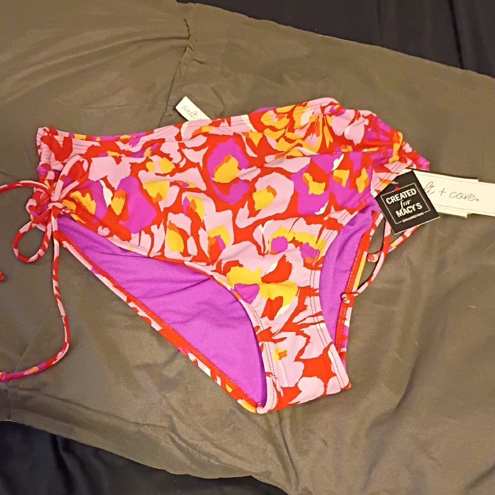 Bar III Pink, Red & Yellow Floral Bikini Bottoms